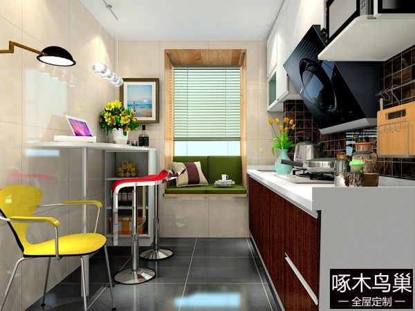 飘窗吧台厨房效果图 5㎡整体空间温馨舒适