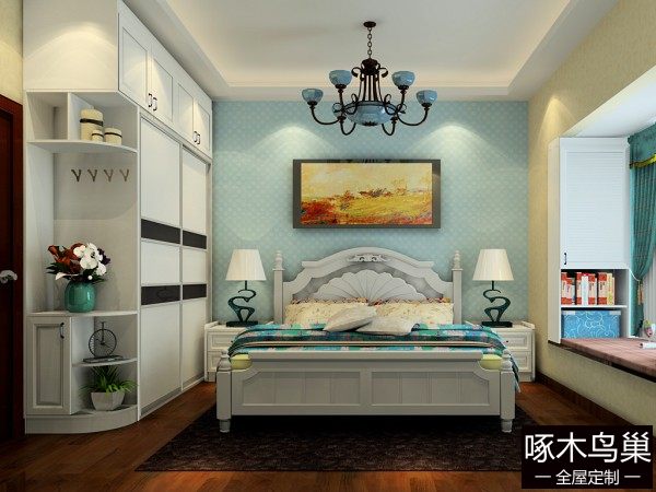 自带飘窗古典卧室 12㎡蓝天白云