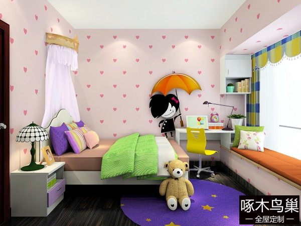 飘窗衣柜儿童房效果图 9平有效利用空间