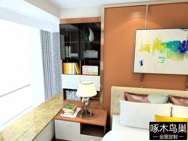 卧室装修效果图 21㎡飘窗上设计双列储物柜