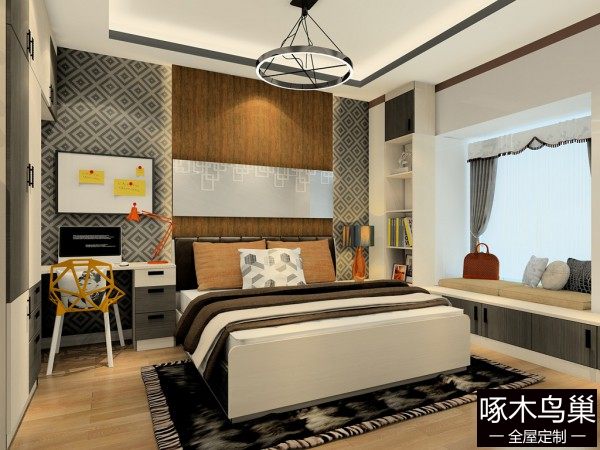 现代简约欧式卧房效果图 14㎡搭配简洁大气的飘...