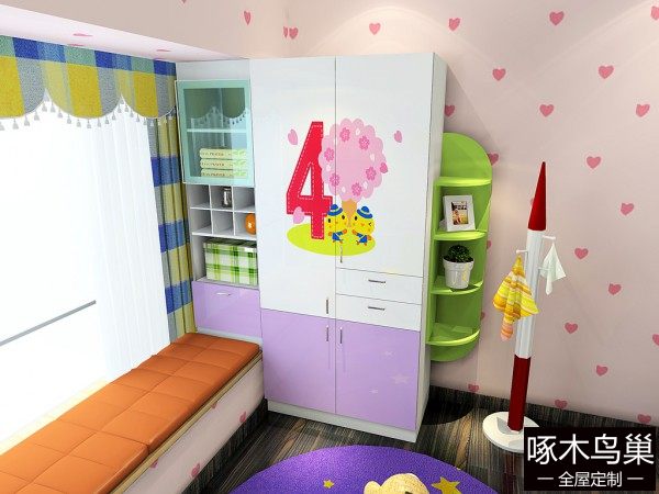 飘窗衣柜儿童房效果图 9平有效利用空间