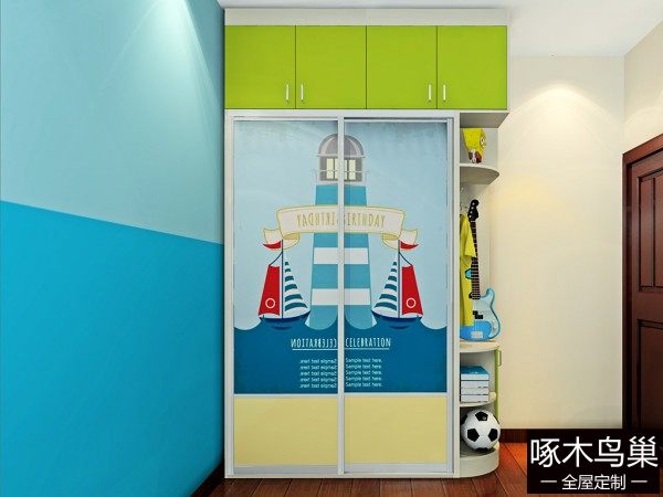 绿色衣柜儿童房效果图 9平营造出淡淡清新的感觉