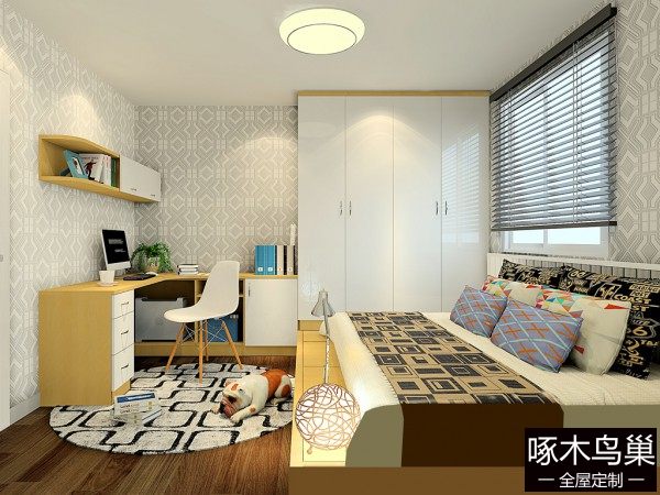 榻榻米简约多种功能卧房效果图