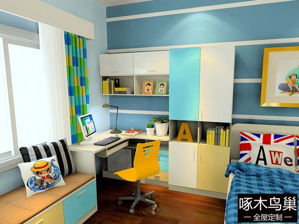 榻榻米飘窗儿童房 19㎡海蓝色海军风来袭