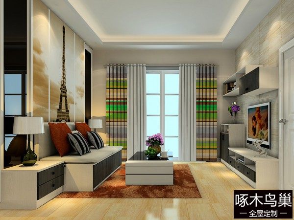 欧式榻榻米客餐厅 33㎡巴黎铁塔装饰