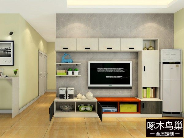 吧台隔断客餐厅效果图 34㎡电视柜与吊柜组合