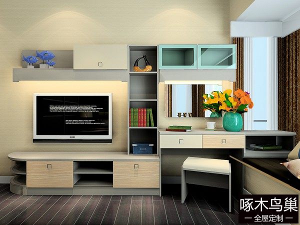 电视柜飘窗卧室效果图 17㎡背景墙感觉更时尚