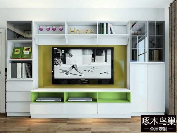 新实用主义客餐厅效果图 35㎡电视柜组合吧台