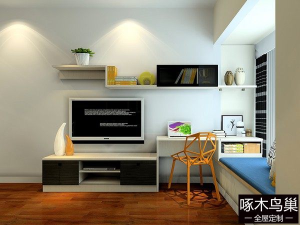 大衣柜卧房效果图 15㎡电视柜配上书桌简约时...