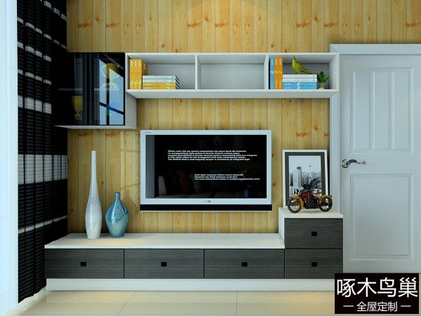 客厅电视柜效果图 38㎡黑白灵动美的舒适客餐厅