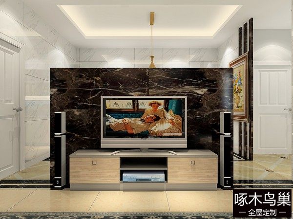 电视柜隔断客餐厅效果图 35平结合吧台成为一个...