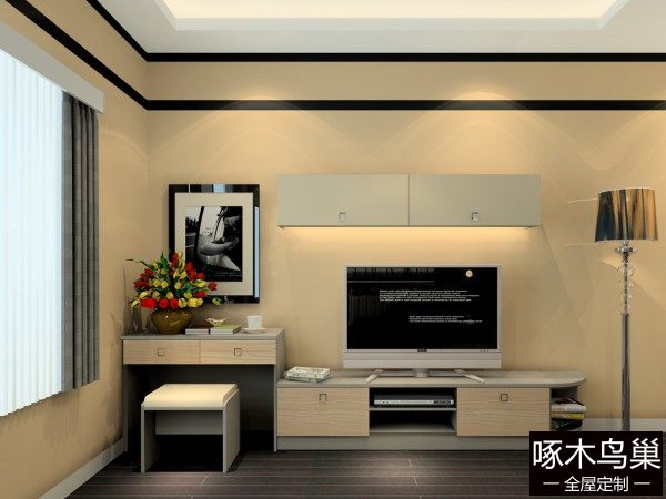 电视柜卧室效果图 17㎡整体色调温馨大气