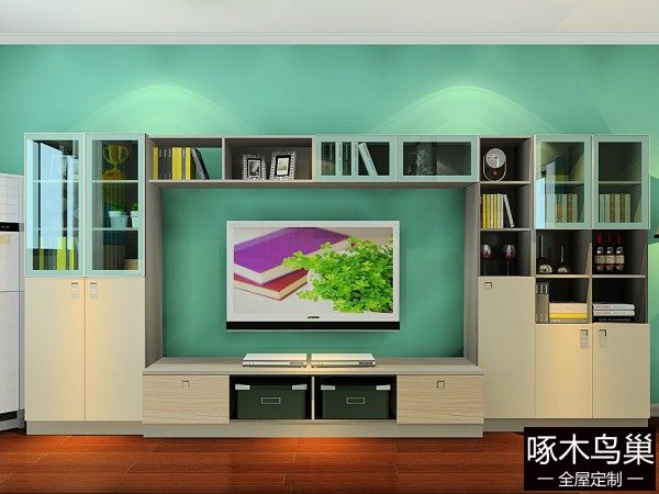客餐厅一体装修效果图 28㎡结合整体电视柜
