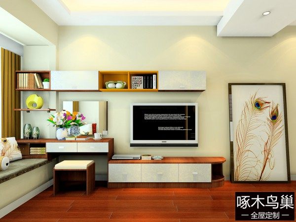 电视柜卧室效果图 19㎡在房间看电视也是一种享...