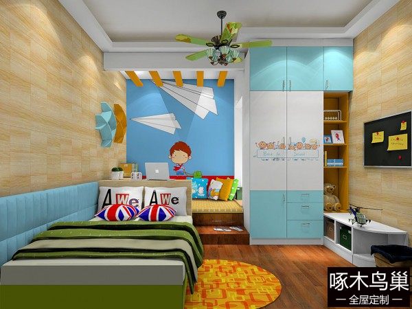 书桌隔断儿童房效果图 8㎡让空间显得整体统一