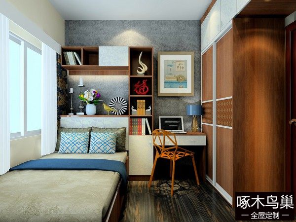 榻榻米书桌卧室效果图 7㎡整体空间设计成稳