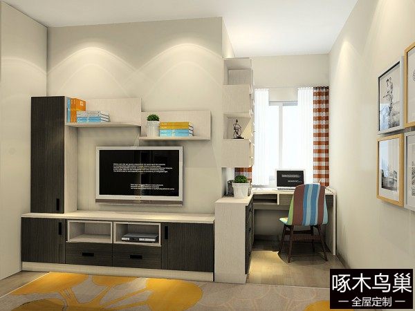 电视背景墙卧室效果图 18㎡转角位置加入书桌