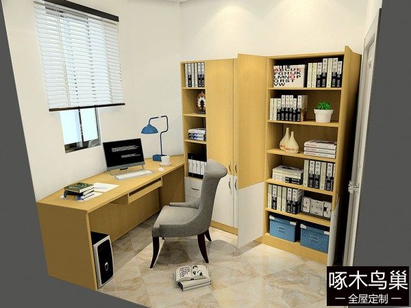 书房装修效果图 6㎡书桌解决尖角位置