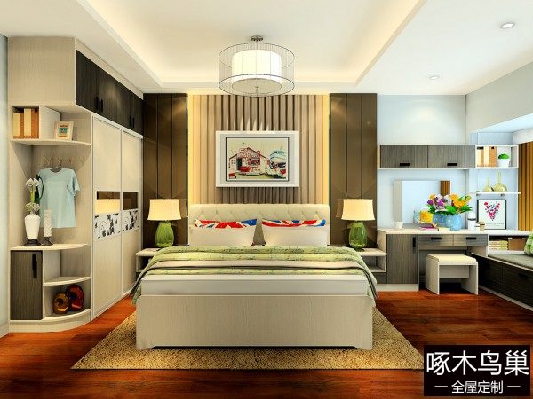 带梳妆台卧室效果图 15㎡当梳妆台还兼做书桌