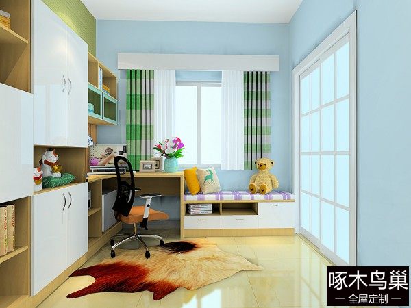现代简约书房效果图 9㎡书柜和书桌的组合