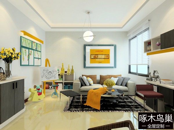 现代简约客餐厅 储物柜加吊柜再拼搭书桌连贯实用