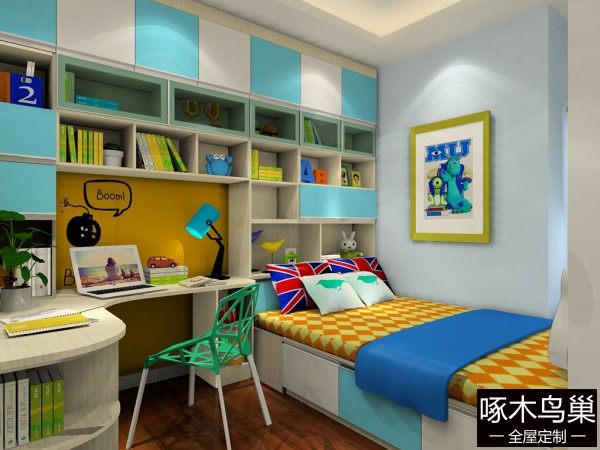 衣柜书桌儿童房效果图 11平增加房间的收纳空间