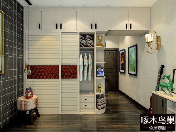 现代时尚卧房效果图 15㎡衣柜隔断小书房