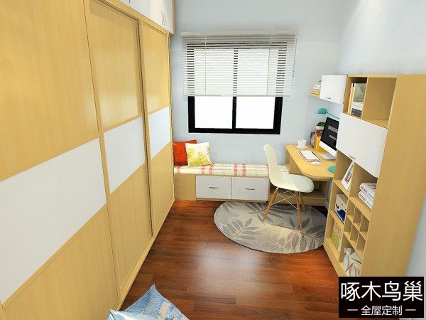 现代简约书房效果图 8㎡兼卧室到顶衣柜
