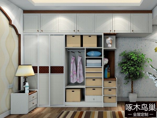 田园卧房效果图 16㎡大趟门衣柜设计