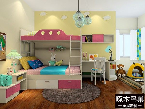 女孩上下床儿童房设计效果图