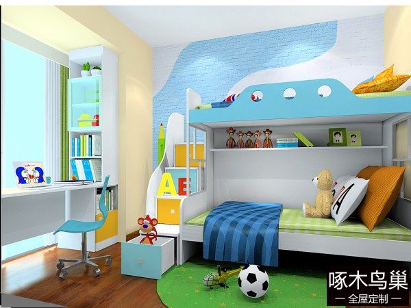 上下床儿童房效果图 6平极富孩童天真烂漫的色彩