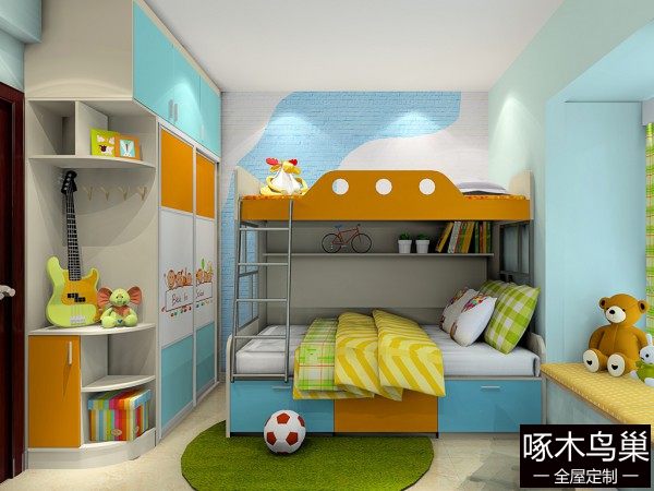 上下床儿童房榻榻米设计 8平增加储物功能