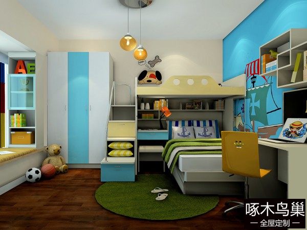 上下床儿童房效果图 10㎡柜体合理搭配