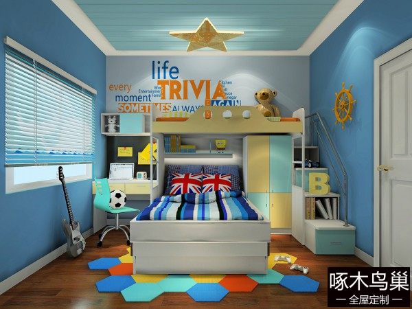 上下床儿童房设计 蓝调展现海洋气息