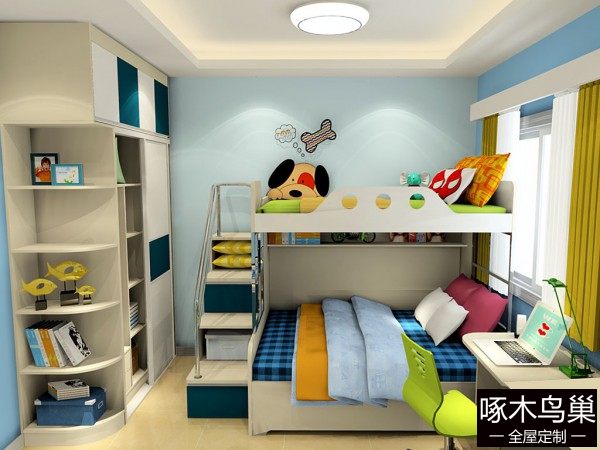 整体衣柜儿童房 9㎡上下床解决二孩难题