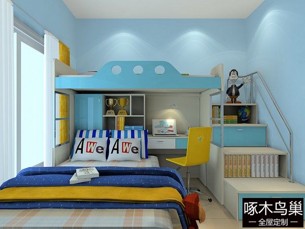 青春探戈儿童房效果图 9㎡榻榻米上下床