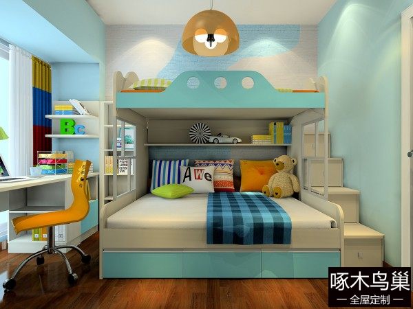 上下床儿童房装修图 9㎡整体空间储物性强大