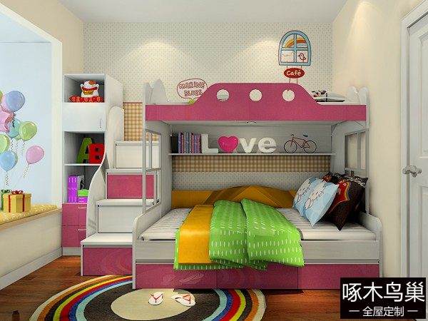 儿童房上下床设计效果图 9㎡整体风格充满爱