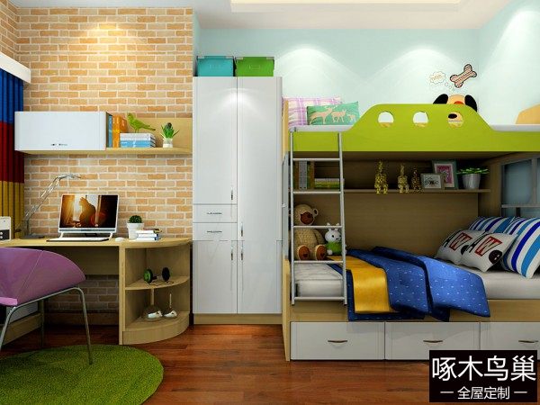 实用型儿童房效果图 10㎡上下床成长空间