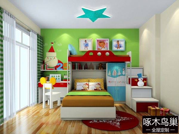 上下床儿童房 飘雪圣诞主题