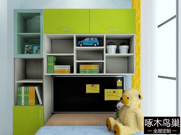 书柜飘窗儿童房效果图