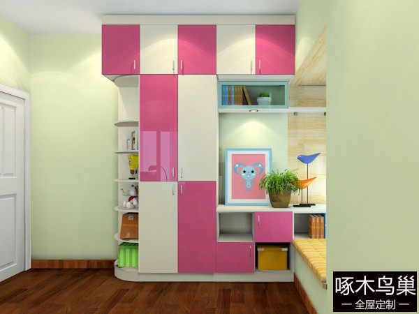 书柜儿童房效果图 10平梦幻组合