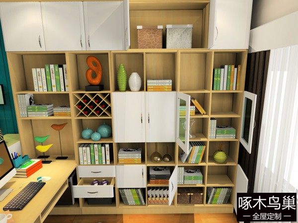 书柜墙书房 20㎡简约活力
