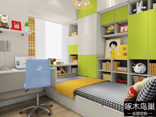书柜飘窗儿童房 7平简约组合