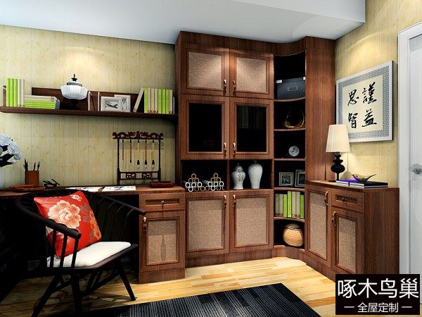 书柜书房效果图 8平转角素雅