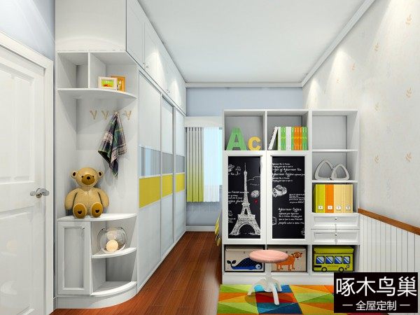 欧式田园儿童房效果图 11㎡扩容衣柜书柜